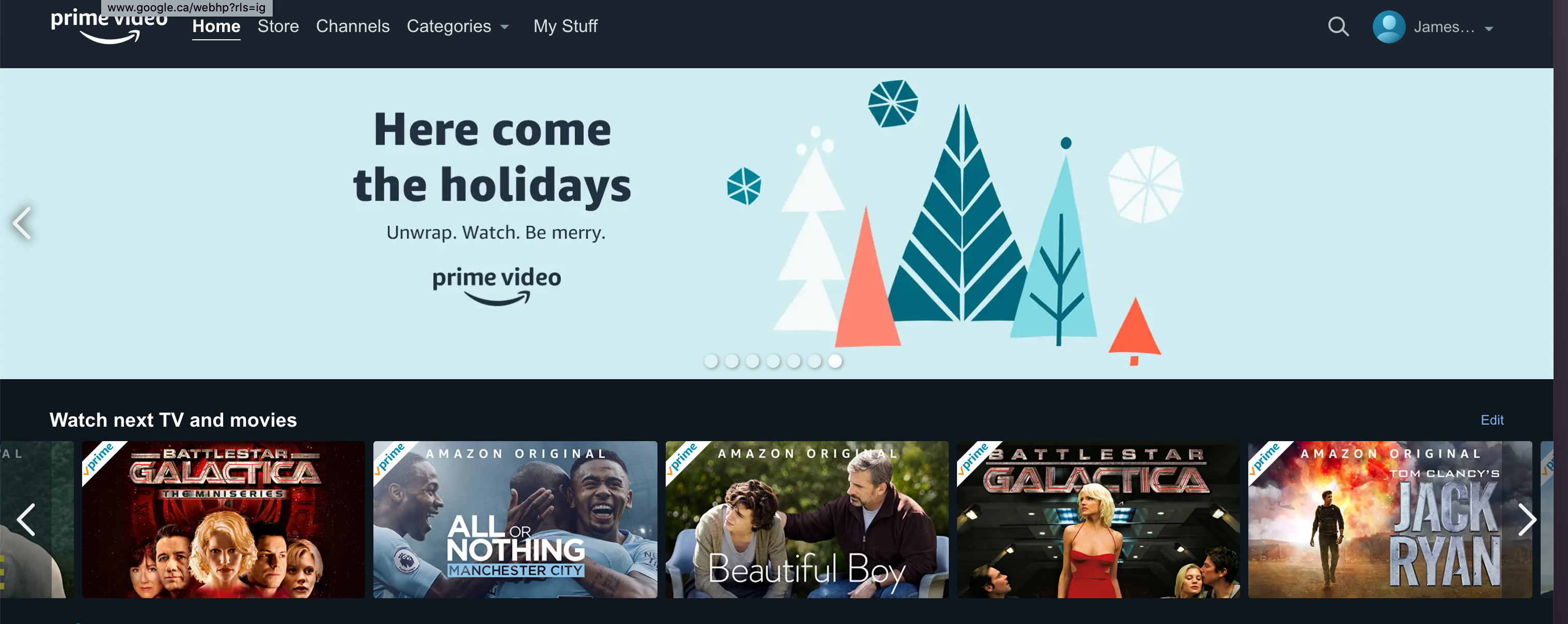 Amazon Prime homescreen